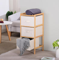 Commode à 3 tiroirs en bois avec organisateur de rangement et bacs en tissu, commode en bambou pour chambre à coucher avec 6 tiroirs