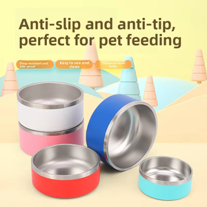 Double Wall SS Dog Bowl Anti-slip Non-tip Pet Feeding Bowl <b>Bite</b>-proof Metal Food Water Dish for Indoor Outdoor Travel - Product Image 2