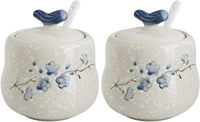 Sucrier en céramique avec couvercle 13.5 oz Épice en céramique Salière Sucrier Pot d'assaisonnement Ensemble pour cuisine Passe au lave-vaisselle