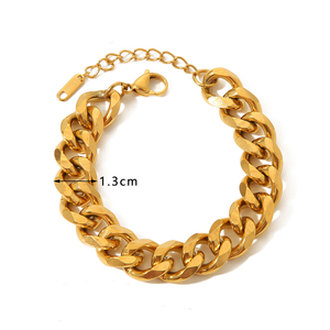 สร้อยข้อมือคิวบาแบบหนา สแตนเลสสตีลเคลือบ PVD ทอง 18K สำหรับผู้หญิง |   หลายขนาด |   กันน้ำ ป้องกันอาการแพ้ ไม่ซีดจาง - Product Image 1