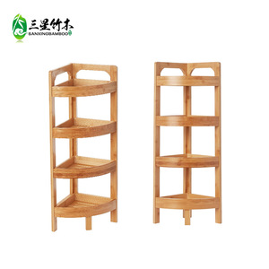 Bamboo triangular shelf, four-tier floor-standing type, suitable for home use, living room <b>corner</b> <b>bookshelf</b>, bathroom <b>corner</b> - Product Image 4