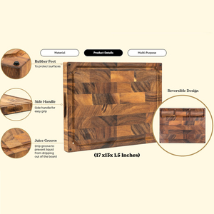 Tabla de cortar de nogal negro de veta final antideslizante grabada, tipo bloque de carnicero para charcutería, con ranura para jugos y compartimento de clasificación - Product Image 3