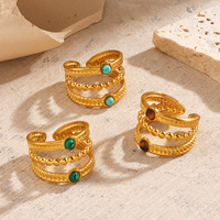 Bague de mariage multicouche en acier inoxydable personnalisable, style rétro, ajustable, avec pierres turquoise et œil de tigre, pour femme