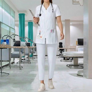 Conjuntos de Uniformes Médicos Tejidos para Mujer, Conjunto de Dos Piezas de Moda Ajustada con Mangas Cortas, Ropa de Trabajo para Hospital, Uniforme Médico Blanco, Uniforme de Enfermera - Product Image 3
