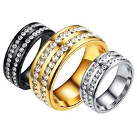 Bague en acier inoxydable plaqué or avec strass, double rangée pavée, bijoux de mariage unisexe pour couples