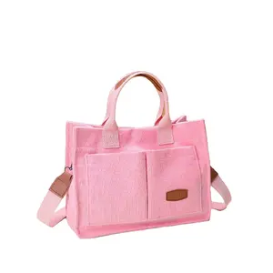 Квадратная женская сумка через плечо с логотипом на заказ, повседневная сумка, однотонная Вельветовая Сумка-тоут с карманом