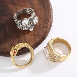 Anillo Grueso de Oro Estilo Hip Hop, Anillos de Dedo Personalizados de Acero Inoxidable con Circonita - Product Image 2