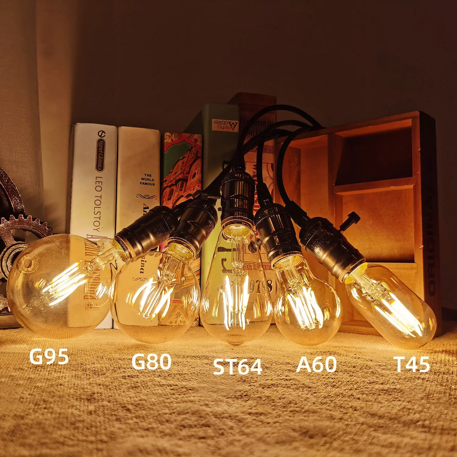 Ampoule LED à filament vintage Edison LED en forme de globe avec approbation CE G80 E27 2W 4W 6W 82 10W DIM Ambre Clair