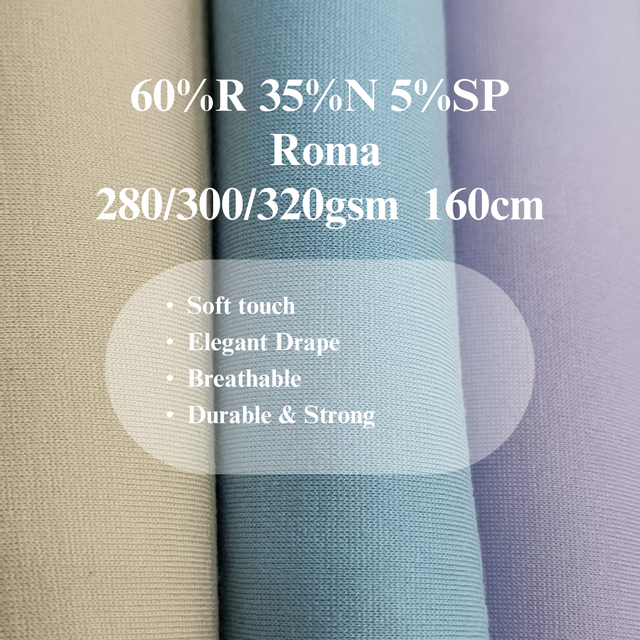 NR Roma fabric Ponte Roma viscose Rayon Nylon Spandex fabric combed roma nr stretch knitted fabric for dress