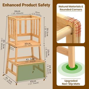 Taburete de cocina infantil de madera maciza de pino, torre de aprendizaje y cocina para niños - Product Image 4