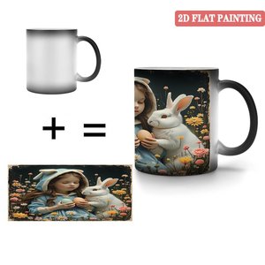 <b>Ceramic</b> <b>Mug</b> 11oz Frosted Black Heat Sensitive Color Changing Cup With Easter Girl And Rabbit Design - Product Image 4