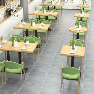 Juego de Muebles para Cafetería, Restaurante, Mesa Alta de Madera con Taburetes de Barra Metálicos y Sillas de Cuero Azul, Juego de Comedor Moderno - Product Image 4