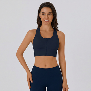 Sujetador deportivo con cremallera frontal para mujer, con doble correa cruzada en la espalda, hebilla multiajustable, suave, transpirable y acolchado, para correr y entrenar. - Product Image 2
