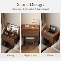 Bureau de toilette moderne en bois massif avec miroir LED et éclairage à 3 modes de couleur, luminosité réglable, design fin, en stock aux États-Unis SZT012