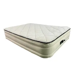 سرير هوائي داخلي محمول خفيف الوزن وقابل للنفخ مزدوج الحجم مع مرتبة بمضخة مدمجة ومفرش سرير قطني مطوي