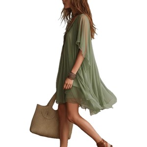 Abito Formale <span class=keywords><strong>da</strong></span> <span class=keywords><strong>Donna</strong></span> Primavera 2026, Stile Bohemien, Scollo a V, in Chiffon, Due Pezzi, Linea ad A, Vestibilità Ampia, Maniche a Pipistrello, <span class=keywords><strong>Taglie</strong></span> <span class=keywords><strong>Forti</strong></span> - Product Image 5
