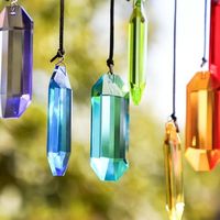 HDCRYSTALGIFTS 7pcs 3 'Intérieur Fenêtre Suspendue Ornement Cristal Suncatcher Prismes Arc-En-Verre Prisme Soleil Gravé Poli