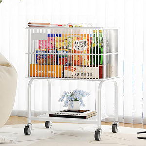 Con maniglia in legno ruote cucina frutta verdura organizzare cesto 2 livelli di soggiorno carrello a <span class=keywords><strong>terra</strong></span> scaffale per Snack carrello - Product Image 4