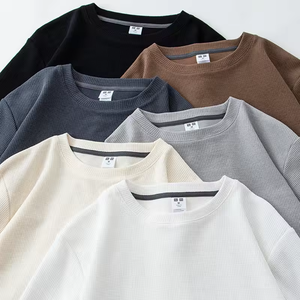 Maglietta a Maniche Lunghe in Cotone 100% di Alta Qualità, Tessuto Waffle, Pesante, Tinta Unita, Moda Uomo, Vendita all'Ingrosso - Product Image 4