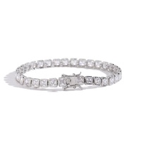 Bracelet en laiton Hip Hop plaqué or blanc et chaîne tennis carrée en zircon bling de 4mm