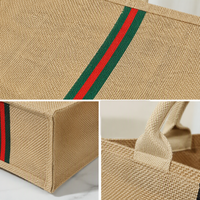 Ensemble de sacs fourre-tout en jute à rayures verticales personnalisées pour femme - Couleurs noir, rouge, vert - Tailles S/M/L/XL - Vente en gros OEM/ODM