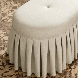 Banc ottoman vintage rectangulaire long et large en tissu plissé pour salon, tabouret à chaussures, pouf de salle de bain à vendre - Product Image 3