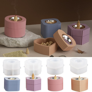 YS rayé brûleur d'encens moule résine béton brûleur d'encens pot Silicone moule bricolage ciment gypse aromathérapie pot Silicone moule - Product Image 2