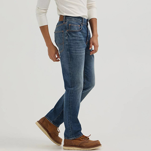 Pantalones Vaqueros de Mezclilla Cruda de Pierna Recta Lavados Vintage para Hombre, Pantalones Vaqueros Retro con Hebilla en la Parte Trasera - Product Image 3