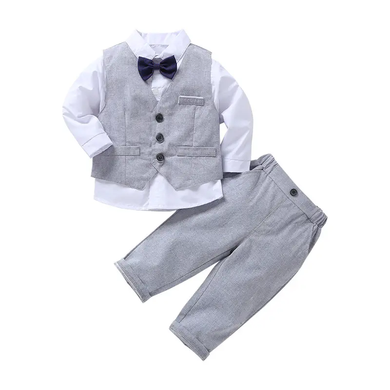 Britischer Stil einfarbig voller Ärmel formale graue Jungen setzt Kinder kleidung akzeptieren OEM