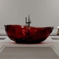 Baignoire autoportante ovale en résine transparente, effet cristal translucide, surface solide, baignoire de luxe moderne pour intérieur