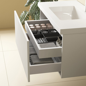 Mueble de Baño Moderno de Pared con Lavabo de Cerámica de una Pieza, Gabinete Blanco con Espejo - Product Image 2