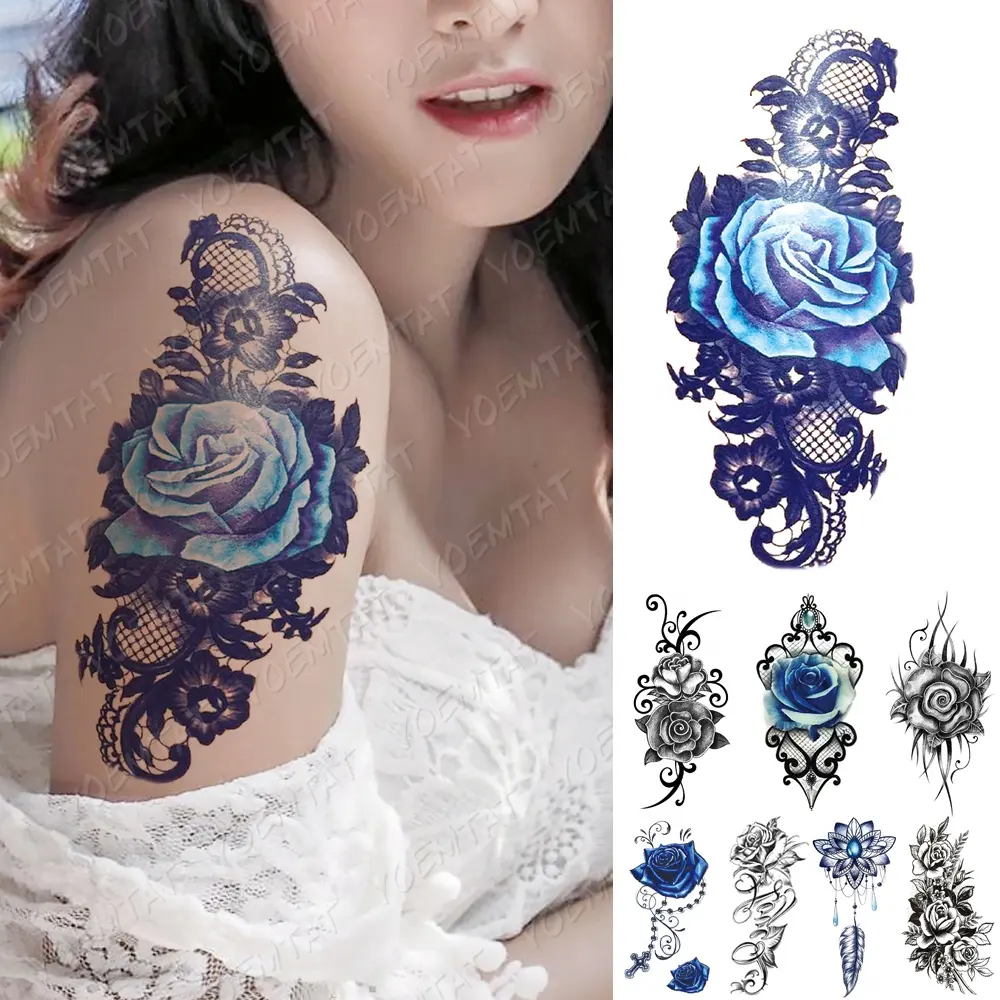 Blue Enchantress Rose Flower Tattoo Sticker Waterproof Design 3d Peony  Femme Temporary Sleeve Tattoo Sexy Body Fashion Stickers  Temporary Tattoos   AliExpress