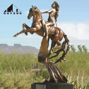 QUYANG Garten dekoration Moderne Kunst Bronze Nackte Frau Skulptur Outdoor Big Horse Mit Sex Girl Statue