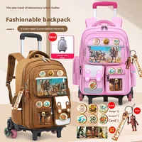Nouveau sac à dos à roulettes pour l'école primaire, élèves de la 2e à la 6e année, grande capacité, sac à dos pour garçons, microfibre, personnages de dessins animés