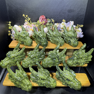 Tête <span class=keywords><strong>de</strong></span> dragon en jade vert sculptée à la main <span class=keywords><strong>de</strong></span> 10 cm, très demandée, crânes <span class=keywords><strong>de</strong></span> dragon en jade XiuYan naturel pour la méditation - Product Image 2