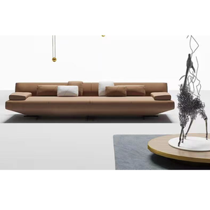 Set di divani moderni di lusso in pelle importata a forma di L Set di divani in stile italiano - Product Image 1