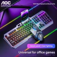 Clavier de jeu mécanique USB AOC KM10 neuf en gros, kit clavier filaire rétroéclairé RGB avec panneau métallique pour le bureau et le travail