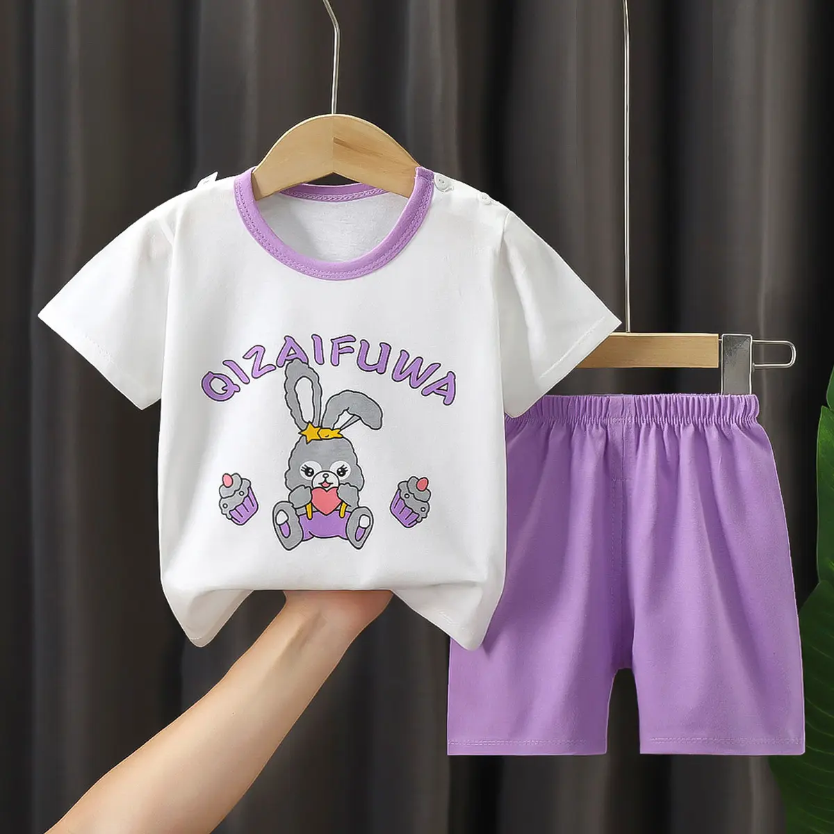 Conjunto de pantalones cortos con estampado de dibujos animados para niños y niñas, conjunto de algodón puro de manga corta, 100% algodón, para verano