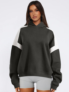 Sweat à capuche colorblock style occidental pour femme – Tendance, coupe oversize, couleurs contrastées, automne-hiver, manches longues, pull à capuche ample - Product Image 2