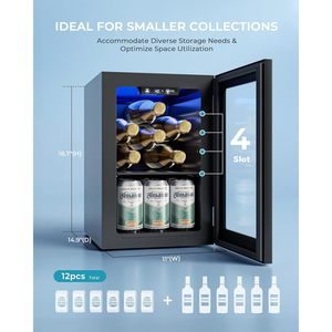 EUHOMY 18L Beverage Refrigerator Cooler 24 Cans <b>Mini</b> Fridge Quiet <b>Compressor</b> Countertop Small Fridge Insulated Glass Door - Product Image 3