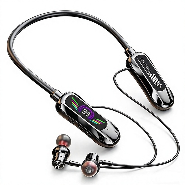 Factory TWS Neckband Wireless Earbuds HiFi Hi-Res Stereo Bass Touch Control Magnetic IPX4 Waterproof AAC Digital Display ENC