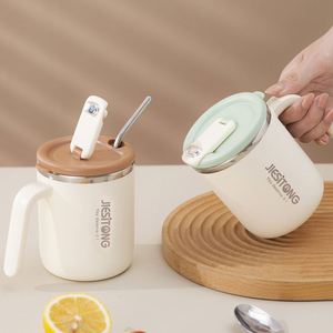 304 Stainless Steel Mug Double Layer Anti Scald With Lid Insulated <b>Cup</b> Office Coffee <b>Cup</b> Dormitory Portable <b>Straw</b> <b>Cup</b> - Product Image 2
