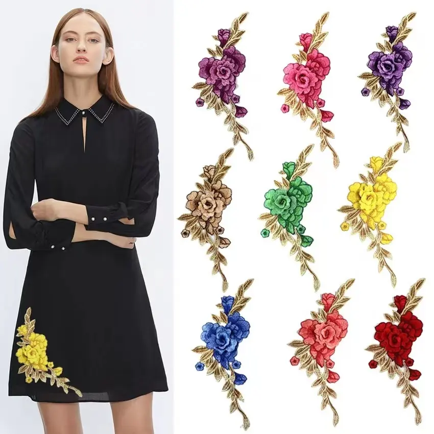 3D bordado flor patches para vestuário acessórios mão pregado flor vestido flores decorativas