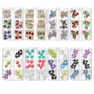 HOT 6 Grids Nail Alloy Jewelry Accessories Mixed Metal Cherry Love Heart Gems Bear Flower Planet Nail Charms For Nail Art