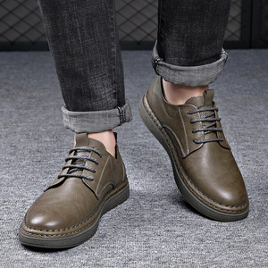 Men's Casual Leather Shoes <b>Round</b> Toe Lace-up Plush Lining Rubber Outsole <b>Cushioned</b> Autumn Fashion Workwear - Product Image 4