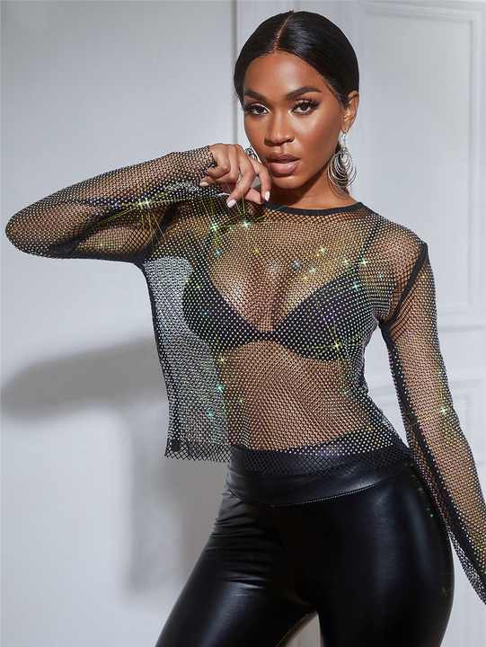 mesh top with rhinestones