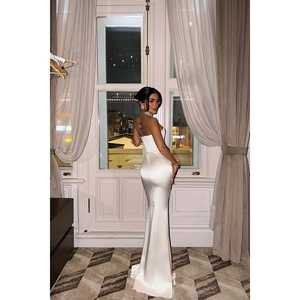 White Velora Satin ODM Evening <b>Dress</b> Simple A-Line Style with Empire Waistline XS-XL Sizes Floor-Length Polyester <b>Prom</b> <b>Dresses</b> - Product Image 1