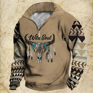 Logo personalizzato abbigliamento da uomo all'ingrosso moda Street Tribe modello di toro felpa da uomo ampio cappotto Vintage con cerniera - Product Image 2