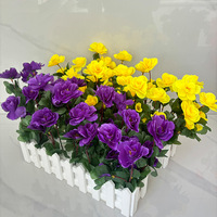 Fleurs d'azalée artificielles, décorations florales en plastique, ensembles d'herbe et d'arbres durables pour la décoration murale extérieure et les aménagements paysagers de restaurants