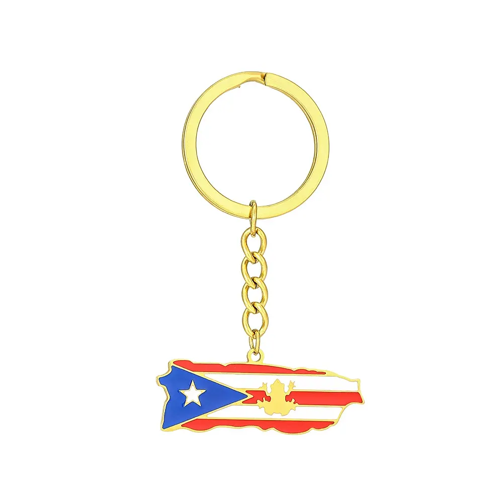 Custom Puerto Rico Kaart Vlag Sleutelhanger Decoratie Unisex Etnische Stijl Kunst Retro Veelzijdige Titanium Staal Accessoires